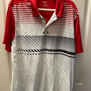 Oakley Men's Red, White, and Black Polo Shirt